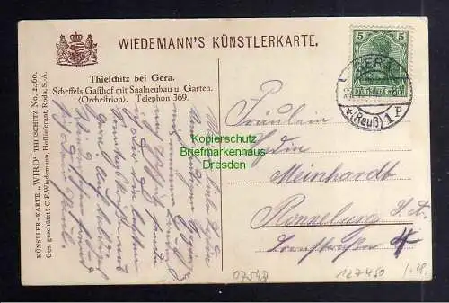 127449 AK Thieschitz bei Gera Scheffels Gasthof mit Saalneubau 1914 WIRO Künstle