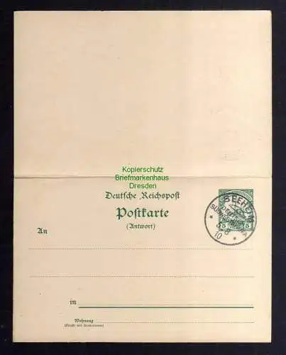 127060 Ganzsache Deutsch Südwestafrika Doppelkarte Seeheim 1910 P 15 blanko