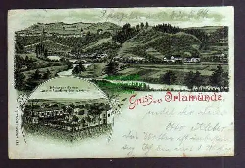 127334 AK Orlamünde Litho 1899 Erholungs Garten Gasthaus Bahnhof