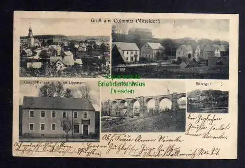 126909 AK Colmnitz Klingenberg 1915 Kirche Mitteldorf Eisenbahnbrücke Rittergut