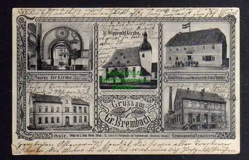 126691 AK Gr. Brembach Großbrembach Buttstädt 1912 Kirche Gasthaus zum Schwan