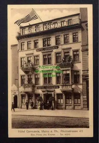 126544 AK Mainz a. Rhein Rheinstrasse 43 Hotel Germania um 1920 USA Flagge