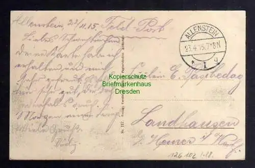 126102 AK Allenstein 1915 Offizierkasino des Dragoner Regiments Fluss Brücke