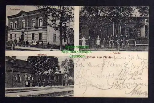 125298 AK Maxtal Kr. Greiffenberg 1911 Bahnhof Kleinbahn Gasthaus Schule