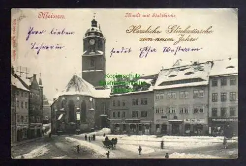 124966 AK Meissen 1904 Markt Stadtkirche Winterbild