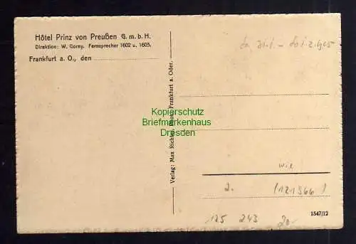 125243 AK Frankfurt Oder 1925 Hotel Prinz von Preussen Wein Probier Stube Bank A