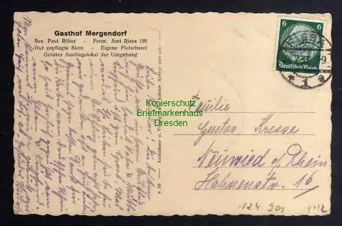 124901 AK Mergendorf bei Riesa Gasthof Röber Eigene Fleischerei 1933