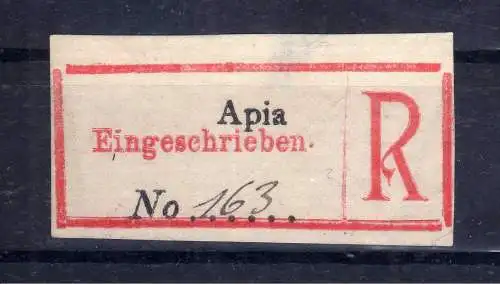 125105 Kolonien Einschreiben R Zettel Samoa Provisorium Apia Eingeschrieben. No.