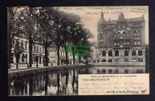 124581 AK Neumünster 1904 Partie am Mühlenteich m. d. Vereinsbank