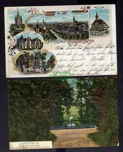 124625 2 AK Langensalza 1902 Litho Schwefelbad Kreishaus Rathaus Denkmal 1912