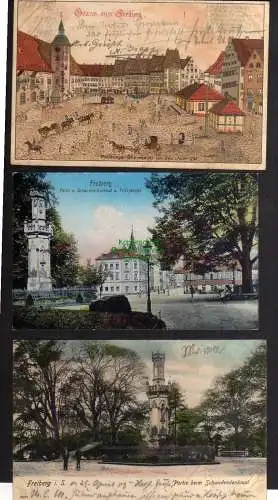 123968 3 AK Freiberg Obermarkt 1790 Schwedendenkmal Petersstraße