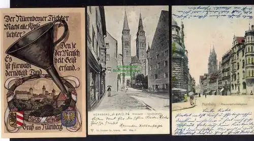 124405 3 AK Nürnberg Pfannenschmiedsgasse 1904 Weinmarkt Sebalduskirche 1906