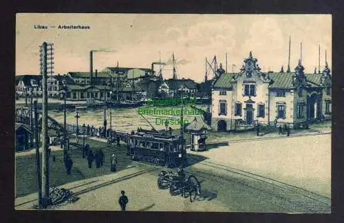 123393 AK Liepaja Libau 1915 Feldpost Arbeiterhaus Straßenbahn