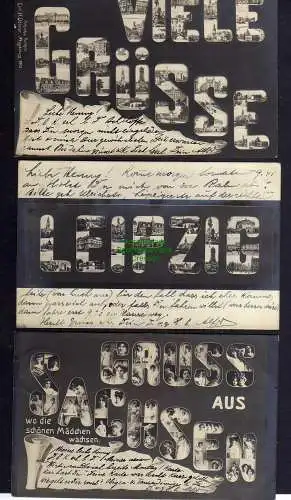 123636 3 AK Viele Grüsse aus Leipzig Sachsen 1904 wo die schönen Mädchen wachsen