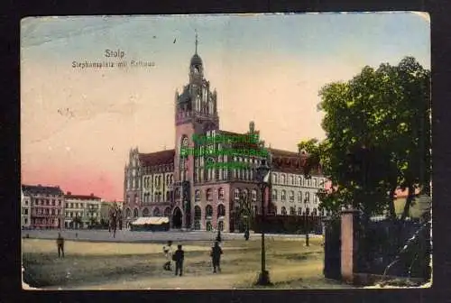 123011 AK Stolp Slupsk Stephansplatz mit Rathaus 1919