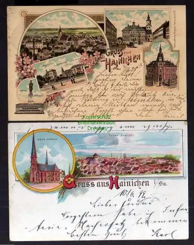 122390 2 AK Hainichen Litho 1898 Markt Post Neue Kirche Bahnpost Chemnitz - Ross