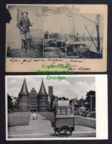 120986 2 AK Lübeck Seemann Hafen 1898 Seefahrt ist not Wagen mit Werbung