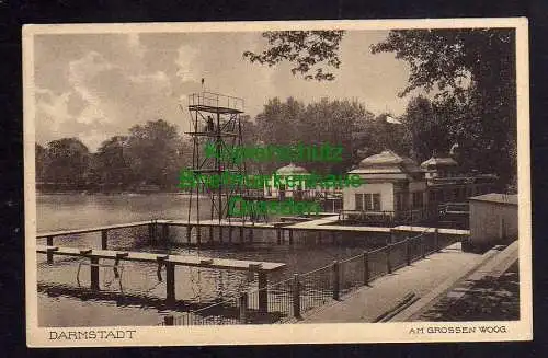 120822 AK Darmstadt 1927 Am grossen Woog Freibad Sprungturm