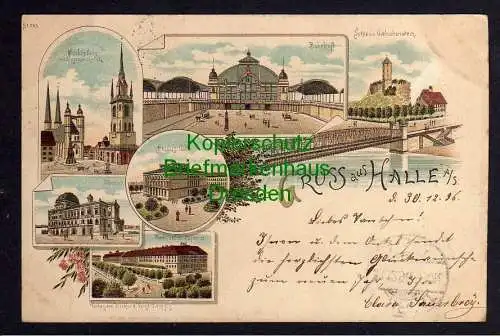 119849 AK Halle Saale Litho 1896 Bahnhof Markt Giebichnstein Uni Theater ...