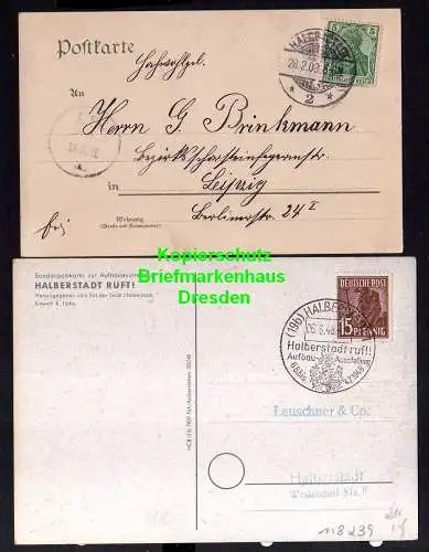 118239 2 AK Halberstadt Holzmarkt Haus Roland 1903 Aufbau Ausstellung 1948