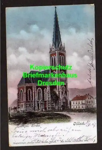 118017 AK Villach Kärnten Evangel. Kirche Vollbild 1904