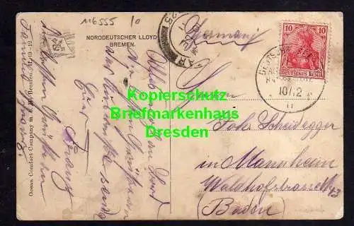 116555 AK Gibraltar 1911 Seepoststempel Ost Asiatische Hauptlinie f Karte des No