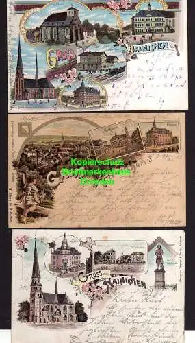 116949 3 AK Hainichen Litho Rathaus Alte Kirche Bahnhof Post 1899 Markt 1895 Gel