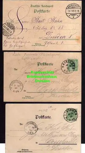 116949 3 AK Hainichen Litho Rathaus Alte Kirche Bahnhof Post 1899 Markt 1895 Gel