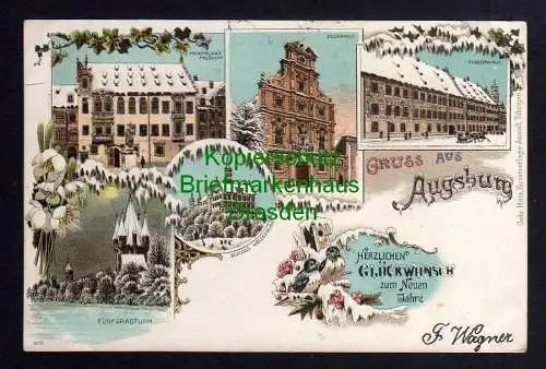 117591 AK Augsburg Winterlitho 1899 Mueeum Zeughaus Fuggerhaus Fünfgradturm Schl