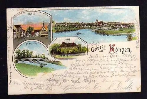 115776 AK Köngen 1899 Litho Rathaus Schloß Neckarbrücke