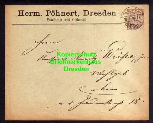 116087 Privatpost Hansa Dresden 1890 Ganzsache Herm. Pöhnert Bandagist und Ortho