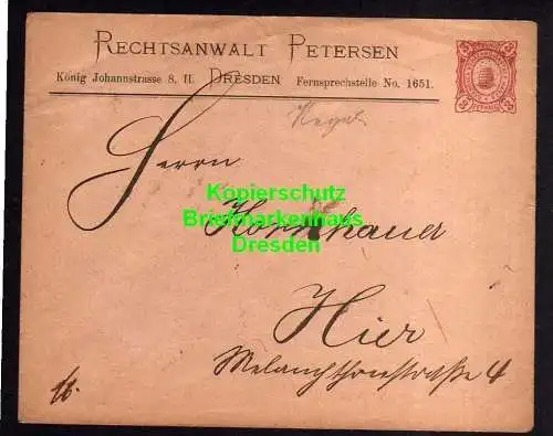 116093 Privatpost Hansa Dresden um 1890 Ganzsache Rechtsanwalt Petersen König Jo