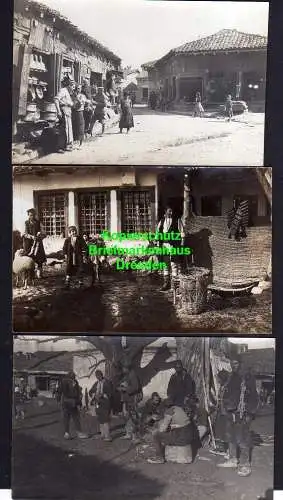 116081 3 AK Prilep 1917 Fotokarte Kupferschmiede Bauernhof Bauern Esel ...