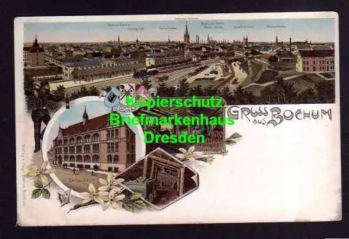 116186 AK Bochum um 1900 Litho Bergmann Glück Auf Bergschule Pferdezug unter Tag