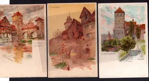 115283 3 AK  Nürnberg Litho um 1900 Henkersteg Künstlerkarte P. Schmohl Heidentu