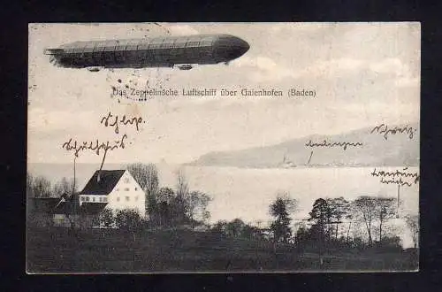 115423 AK Gaienhofen Baden Zeppelin Luftschiff 1908 Schloss Schule Landungsbrück