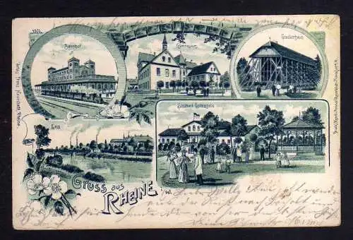 115106 AK Rheine 1905 Litho Bahnhof Gymnasium Gradirhaus Soolbad Gottesgabe Ems