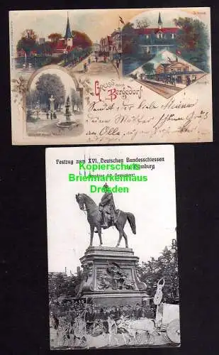 114625 2 AK Hamburg Bergedorf um 1900 Bundesschiessen 1909 Festzug Jagdzug der G