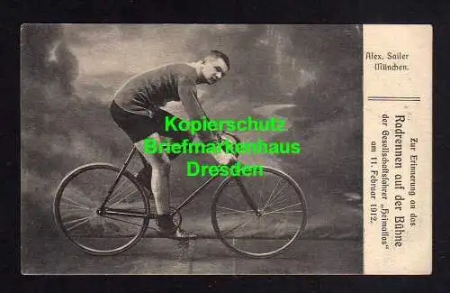 114832 AK Fahrrad Alex Sailer München 1912 Radrennen auf der Bühne der Gesellsch