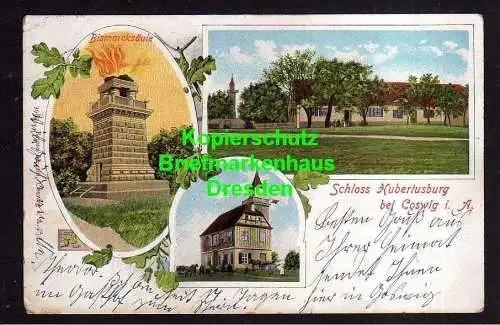 114656 AK Schloss Hubertusburg bei Coswig i. A. Bismarcksäule 1903 Bahnpost Witt