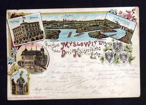 115053 AK Myslowitz Dreikaiserreichsecke 1897 Litho Wappen Szczakowa Granizia Be