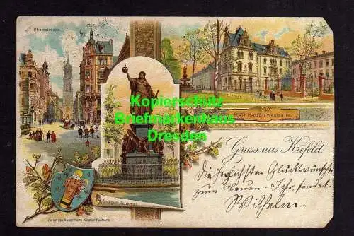 114574 AK Krefeld Litho 1899 Rathaus Rheinstrasse Kriegerdenkmal