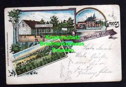 114636 AK Beelitz Hof Litho 1899 Restaurant H. Krüger Bahnhof Wannsee