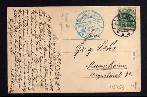 113753 AK Kehl 1913 Landhaus Kolonie Zensur Straßburg Els.