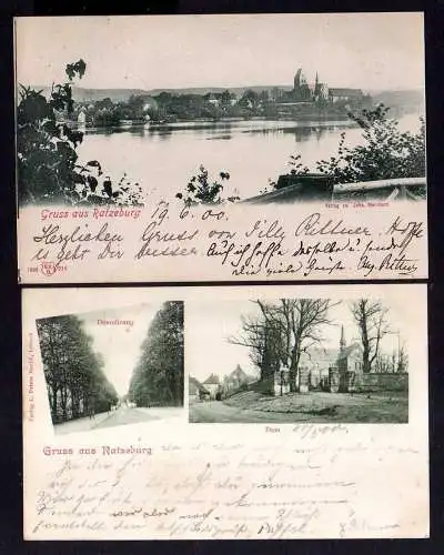 112693 2 AK Ratzeburg Panorama 1900 Dom Kirche Friedhof Demolirung Bahnpost Lübe