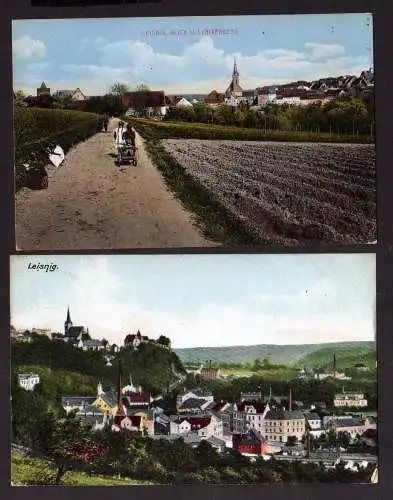 112895 2 AK Leisnig 1916 2 Ortsansichten mit Kirche Feldpost