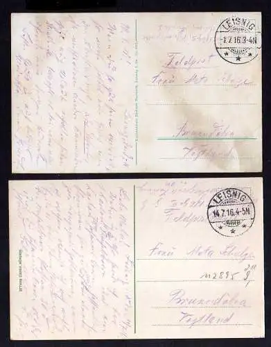 112895 2 AK Leisnig 1916 2 Ortsansichten mit Kirche Feldpost