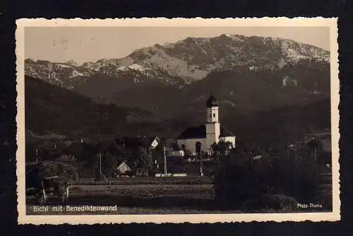 113441 AK Bichl mit Benediktenwand Kirche Fotokarte 1934 Bahnpost