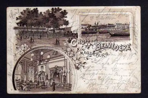 112955 AK Magdeburg 1898 Litho Belverdere Restaurant Gasthaus