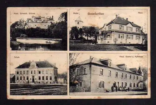 113394 AK Großharthau Schule Gasthof zum Kyffhäuser Schloss Kirche Pfarre um 192